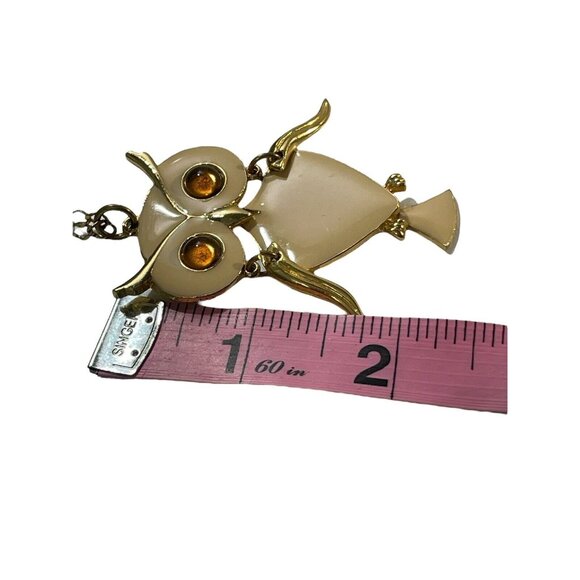 VTG ART Gold Tone Metal Cream Enamel Articulated Jointed Owl Pendant Necklace - Picture 16 of 16